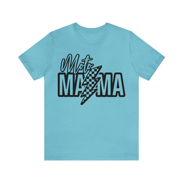 Moto Mama with Checkered Lightning Bolt Unisex Jersey Short Sleeve Tee | Moto Mom Shirt