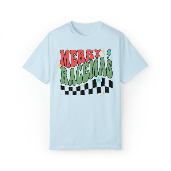 Merry Racemas Adult Unisex Garment-Dyed T-shirt | Racing Themed Christmas Tee | Merry Christmas Race Day Tee