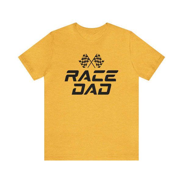 Race Dad with Checkered Flags Adult Unisex Jersey Short Sleeve Tee | Race Dad Pit Crew Race Day Shirt