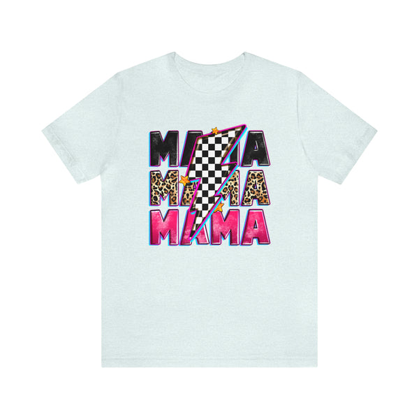 Race Mama with Checkered Lightning Bolt Adult Unisex Jersey Short Sleeve Tee