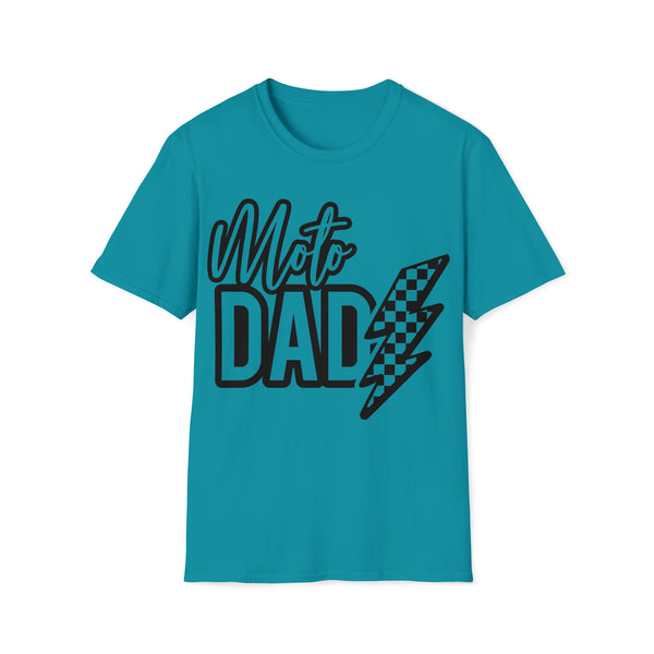 Mens Moto Dad with Checkered Lightning Bolt Adult Unisex Softstyle T-Shirt