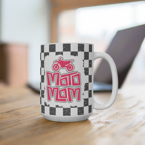 Rad Moto Mom with Checkered Flag Background Ceramic Coffee Mug 15oz | MX Motocross Moto Mama Coffee Mug