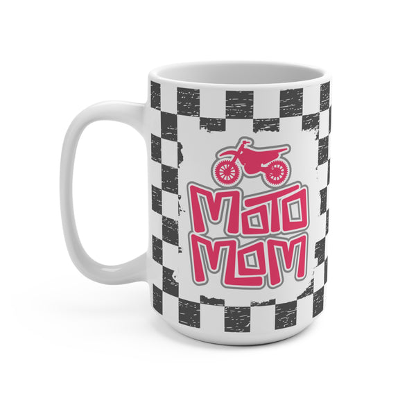 Rad Moto Mom with Checkered Flag Background Ceramic Coffee Mug 15oz | MX Motocross Moto Mama Coffee Mug