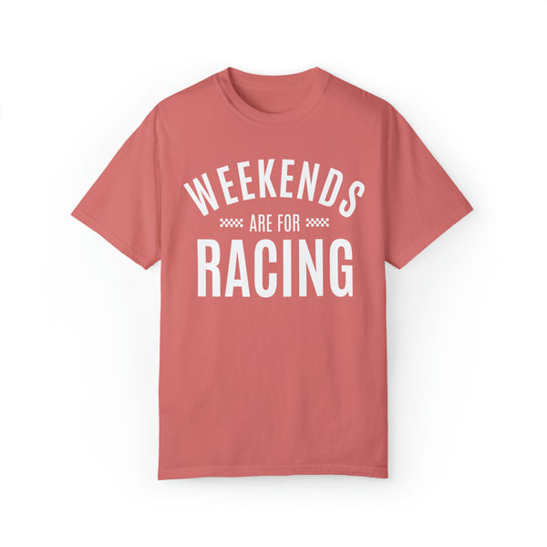 Weekends are for Racing Adult Unisex Garment-Dyed T-shirt | Funny Racing Themed Tee with Checkerboard Pattern