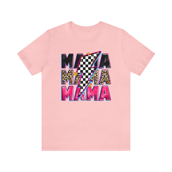 Race Mama with Checkered Lightning Bolt Adult Unisex Jersey Short Sleeve Tee