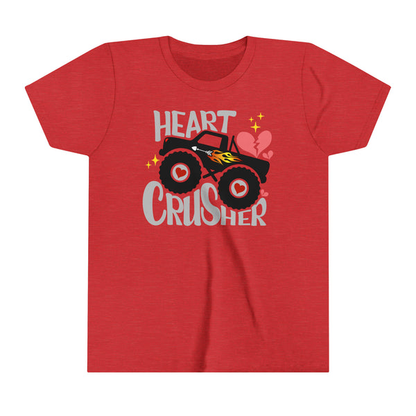 Heart Crusher Monster Youth Short Sleeve Tee | Kids Valentine's Day Truck Youth T-Shirt | Offroad Monster Truck Shirt