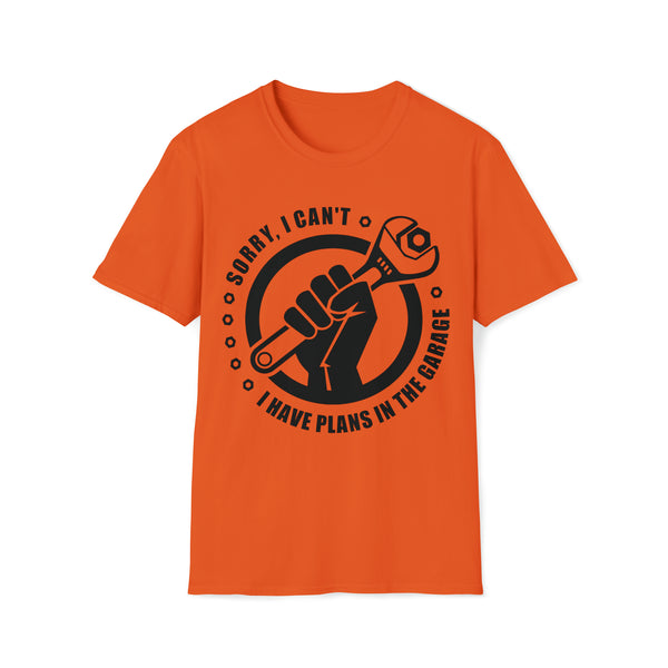 Sorry I Can't I Have Plans in the Garage Adult Unisex Softstyle T-Shirt | Rad Mechanic Dad Tee | Moto Dad Race Day Shirt