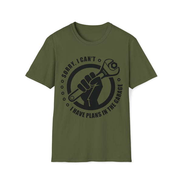 Sorry I Can't I Have Plans in the Garage Adult Unisex Softstyle T-Shirt | Rad Mechanic Dad Tee | Moto Dad Race Day Shirt