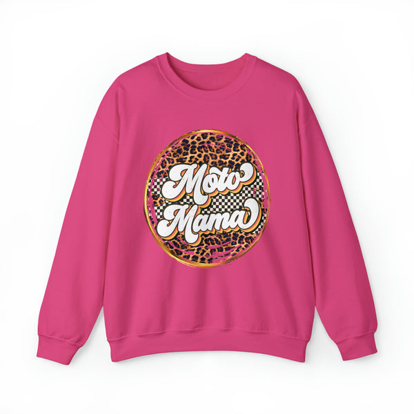 Moto Mama with Leopard and Checkered Pattern Adult Unisex Heavy Blend™ Crewneck Sweatshirt | Moto Mama Leopard Sweatshirt