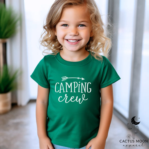 Camping Crew with Arrow Toddler Short Sleeve Tee | Kids Camping Family or Group Camping Vacation Trip Toddler T-Shirt