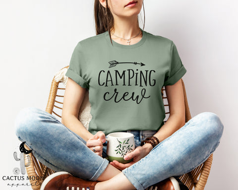Camping Crew with Arrow Adult Unisex Jersey Short Sleeve Tee | Camping Family or Group Shirts | Camping Vacation Shirts