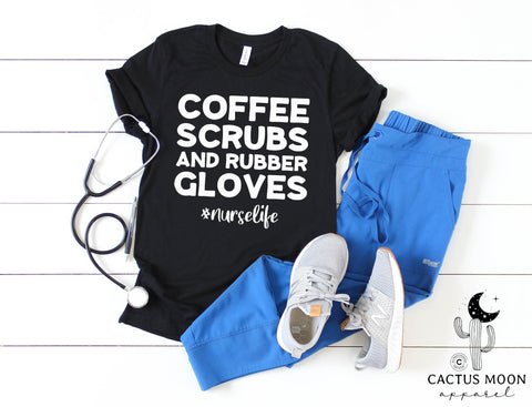 Coffee Scrubs and Rubber Gloves #nurselife Adult Unisex Jersey Short Sleeve Tee | Coffee Scrubs and Rubber Gloves Nursing Hospital Staff Shirt
