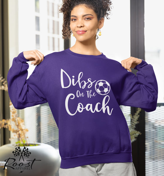 Dibs on the Soccer Coach Adult Unisex Heavy Blend™ Crewneck Sweatshirt | Soccer Coach's Wife Sweatshirt | Dibs on the Coach with Soccer Ball