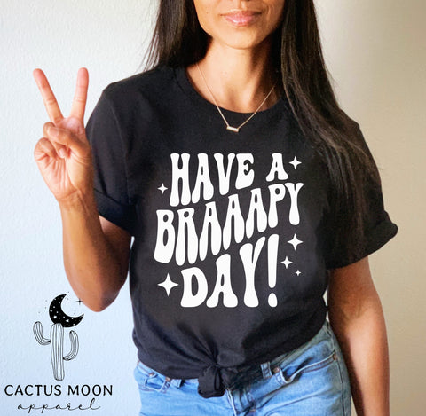Retro Groovy Have A Braaapy Day Adult Unisex Jersey Short Sleeve Tee | MX Motocross Moto Races Shirt | Funny Dirt Bike Race Day Tee
