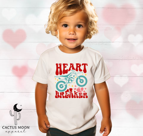 Heart Breaker Dirt Bike Toddler Short Sleeve Tee | Kids Valentine's Day Dirt Bike Toddler T-Shirt | MX Motocross Moto Shirt