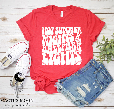 Hot Summer Nights and Ballpark Lights Adult Unisex Jersey Short Sleeve Tee | Number One Fan Baseball or Softball Mom or Dad Game Day T-Shirt