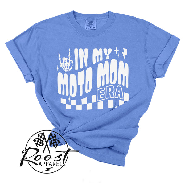 In My Moto Mom Era Adult Unisex Garment-Dyed T-shirt | Funny MX Motocross Racing Themed Tee with Checkerboard Pattern