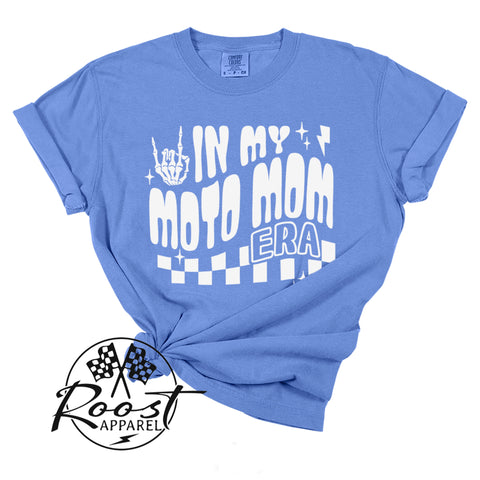 In My Moto Mom Era Adult Unisex Garment-Dyed T-shirt | Funny MX Motocross Racing Themed Tee with Checkerboard Pattern