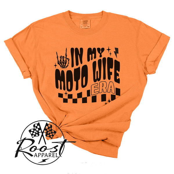 In My Moto Wife Era Adult Unisex Garment-Dyed T-shirt | Funny MX Motocross Racing Themed Tee with Checkerboard Pattern