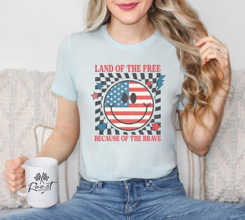 Patriotic Land of the Free Because of the Brave Adult Unisex Jersey Short Sleeve Tee | Race Themed 4th of July Shirt
