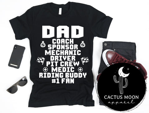 Dad Coach Sponsor Mechanic Driver Pit Crew Medic Riding Buddy #1 Fan Adult Unisex Softstyle T-Shirt | MX Moto Race Dad