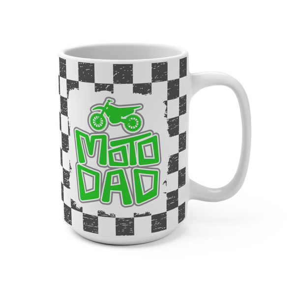 Rad Moto Dad with Checkered Flag Background Ceramic Coffee Mug 15oz | MX Motocross Moto Mama Coffee Mug