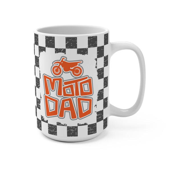 Rad Moto Dad with Checkered Flag Background Ceramic Coffee Mug 15oz | MX Motocross Moto Mama Coffee Mug