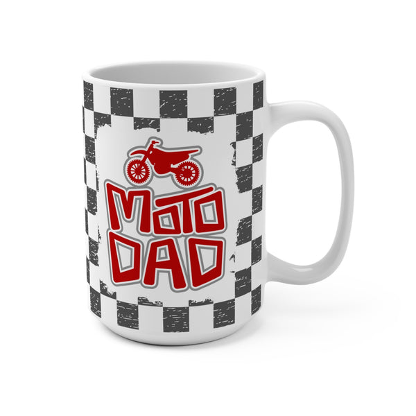 Rad Moto Dad with Checkered Flag Background Ceramic Coffee Mug 15oz | MX Motocross Moto Mama Coffee Mug