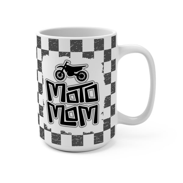 Rad Moto Mom with Checkered Flag Background Ceramic Coffee Mug 15oz | MX Motocross Moto Mama Coffee Mug