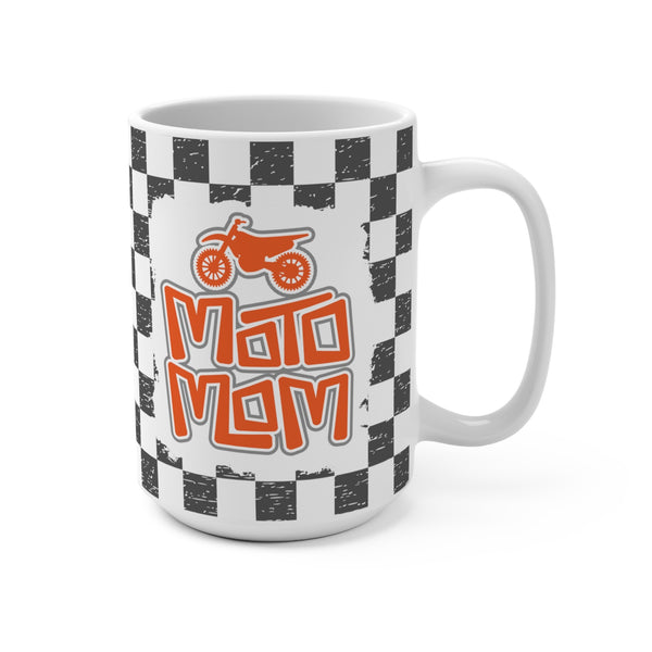 Rad Moto Mom with Checkered Flag Background Ceramic Coffee Mug 15oz | MX Motocross Moto Mama Coffee Mug