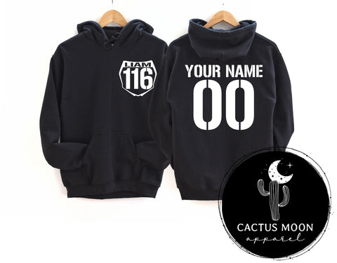 Number Plate Front Name and Number Back Unisex Heavy Blend™ Hooded Sweatshirt | Name and Number Plate MX Moto Motocross Dirt Bike Hoodie