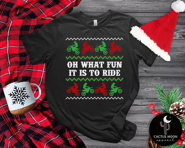 Oh What Fun It Is To Ride Dirt Bike Adult Unisex Jersey Short Sleeve Tee | MX Moto Riding Shirt | Funny Dirt Bike Christmas Themed Tee