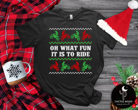 Oh What Fun It Is To Ride Dirt Bike Adult Unisex Jersey Short Sleeve Tee | MX Moto Riding Shirt | Funny Dirt Bike Christmas Themed Tee