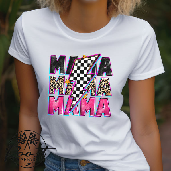 Ladies Race Mama with Checkered Lightning Bolt Softstyle Tee