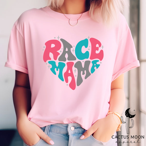 Race Mama Retro Heart Adult Unisex Jersey Short Sleeve Tee | Race Family Shirt | MX SX BMX Dirt Track Race Mom Valentine's Day Shirt