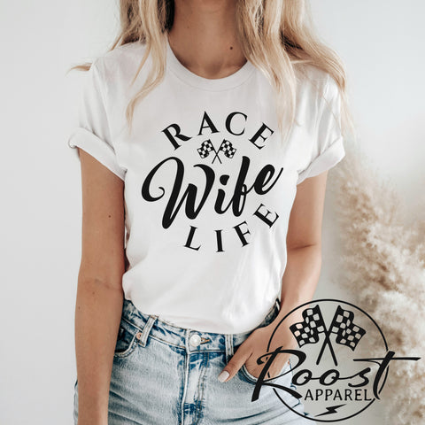 Race Wife Life with Checkered Flags Adult Unisex Jersey Short Sleeve Tee | Race Wife T-Shirt