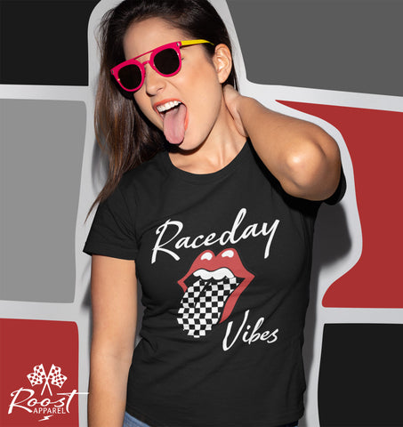 Ladies Raceday Vibes with Checkered Tongue Softstyle Tee | Rad Ladies Fit Raceday Vibes Tee
