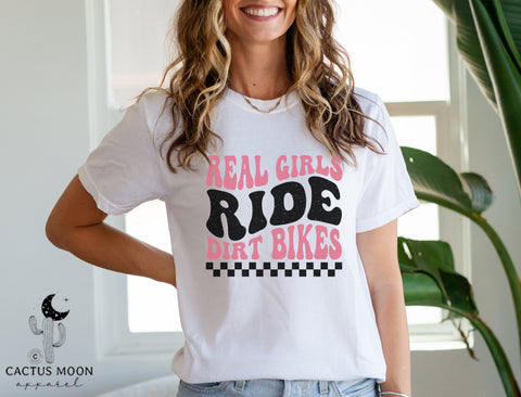 Real Girls Ride Dirt Bikes Adult Unisex Garment-Dyed T-shirt | Cute Oversized Girl Dirt Bike Rider Tee