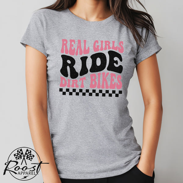 Ladies Real Girls Ride Dirt Bikes Softstyle Tee | Ladies Fit Race Day T-Shirt | Ladies MX Motocross Moto Girl Shirt