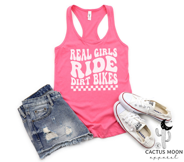 Ladies Real Girls Ride Dirt Bikes Ideal Racerback Tank | MX Motocross Moto Girl Race Day Racerback Tank Top