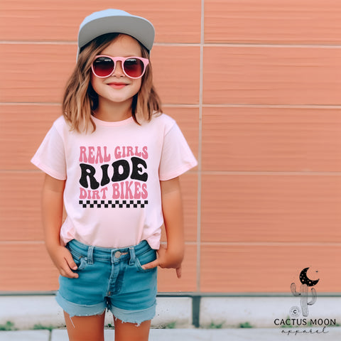 Real Girls Ride Dirt Bikes Toddler Short Sleeve Tee | Kids Moto Girl Shirt | Moto Girl Toddler T-Shirt