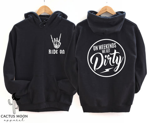 Ride On Weekends We Get Dirty Unisex Heavy Blend™ Hooded Sweatshirt | SxS Side by Side Moto Dirt Bike UTV ATV Off Road Mudding Ride On Hoodie