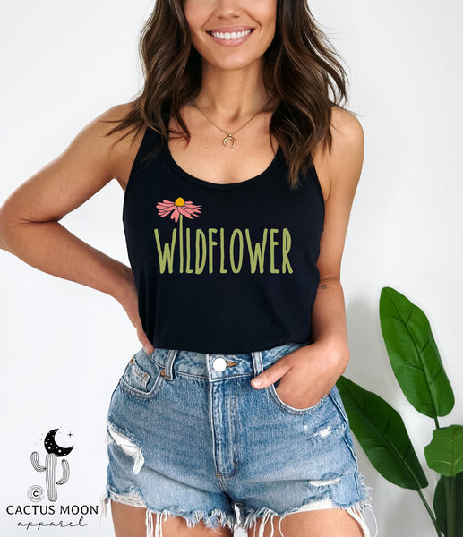 Ladies Wildflower Tank Top | Ideal Racerback Tank | In A Field of Roses Be A Wildflower Racerback Tank Top | Free Spirit Gypsy Soul