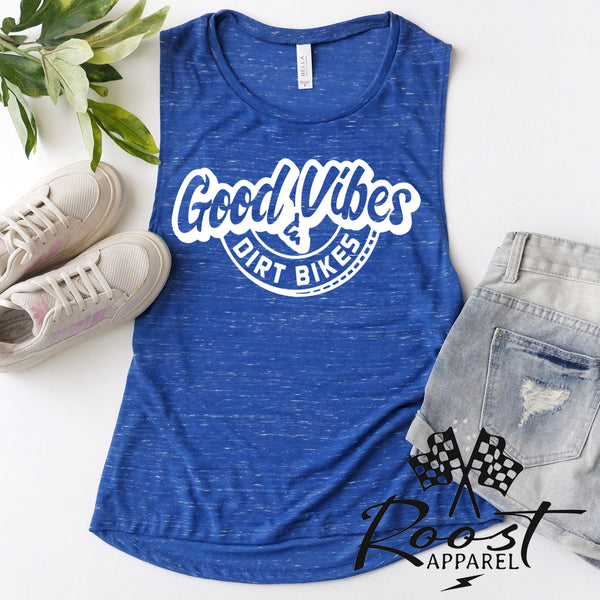 Good Vibes and Dirt Bikes Racerback Tank or Muscle Tank