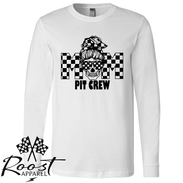 Mom Pit Crew Messy Bun Girl With Checkered Flag Pattern Unisex Style T-Shirt