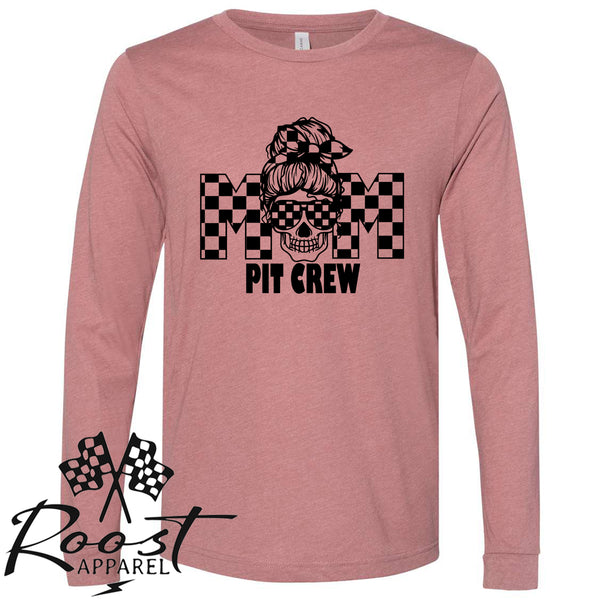 Mom Pit Crew Messy Bun Girl With Checkered Flag Pattern Unisex Style T-Shirt