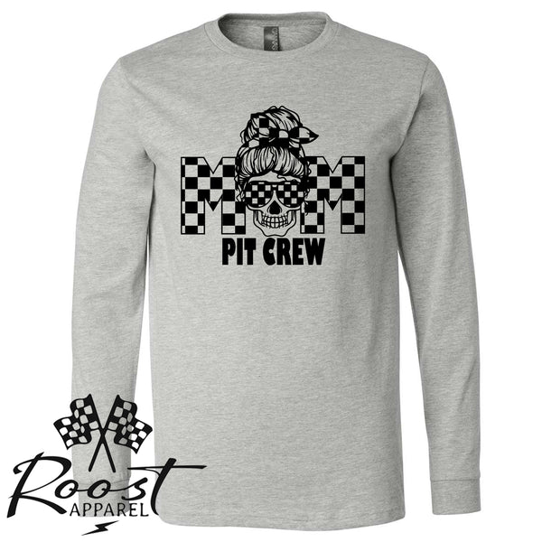 Mom Pit Crew Messy Bun Girl With Checkered Flag Pattern Unisex Style T-Shirt