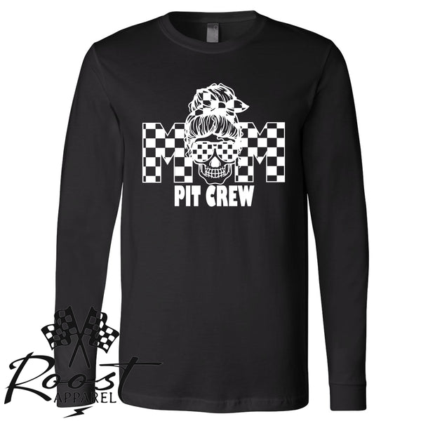 Mom Pit Crew Messy Bun Girl With Checkered Flag Pattern Unisex Style T-Shirt