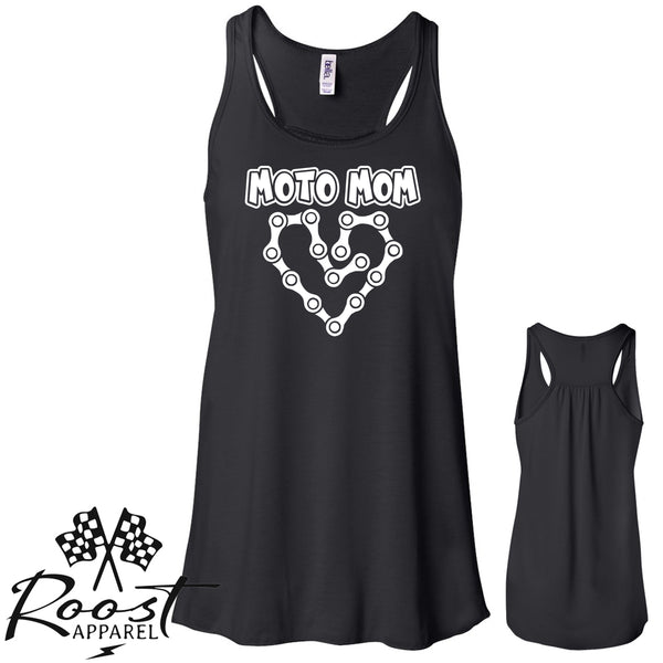 Moto Mom With Dirt Bike Chain Heart Racerback Tank or Muscle Tank