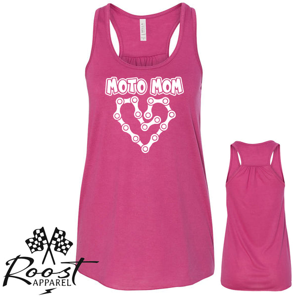 Moto Mom With Dirt Bike Chain Heart Racerback Tank or Muscle Tank